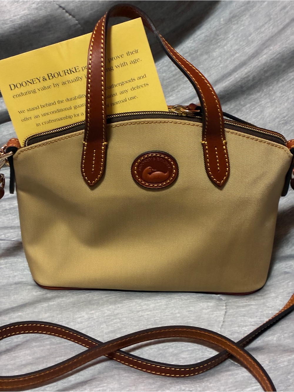Dooney & Bourke Tan Canvas Satchel with Brown Leather Trim